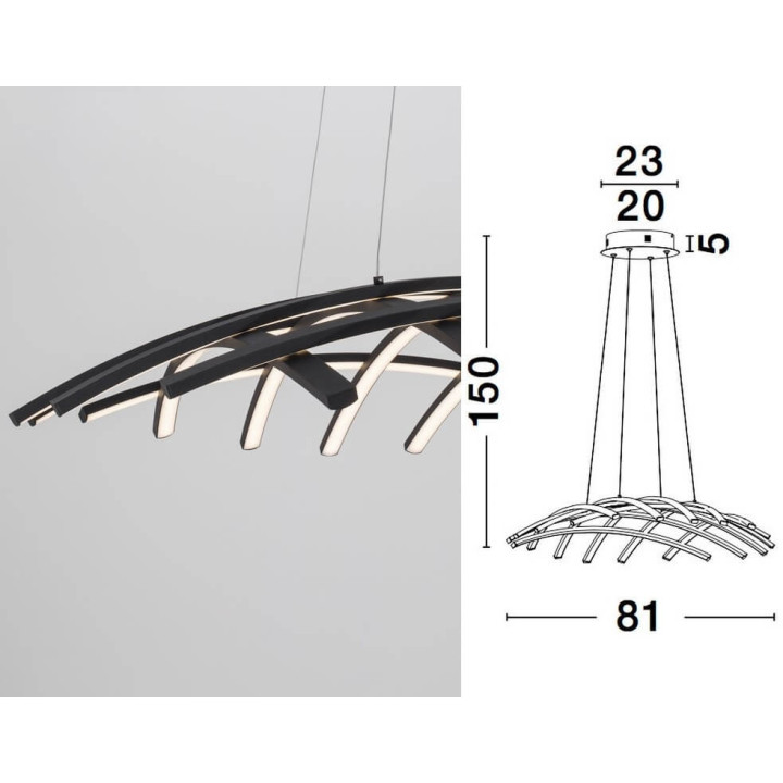 LUCES CATIA LE41599 black pendant lamp LED 80W, warm white 3000K