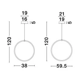 LUCES COLON LE41608/9 lampa wisząca LED pionowe koło 38cm, 60cm