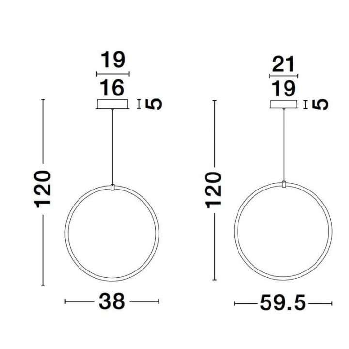 LUCES COLON LE41608/9 lampa wisząca LED pionowe koło 38cm, 60cm