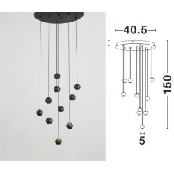 LUCES ECIJA LE41615 czarna lampa LED 45W 10 wiszących kulek