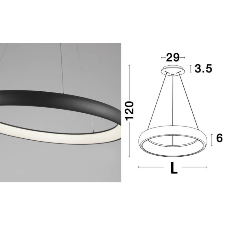 LUCES TOLU LE41503 wisząca LED biała, czarna 41cm-81cm