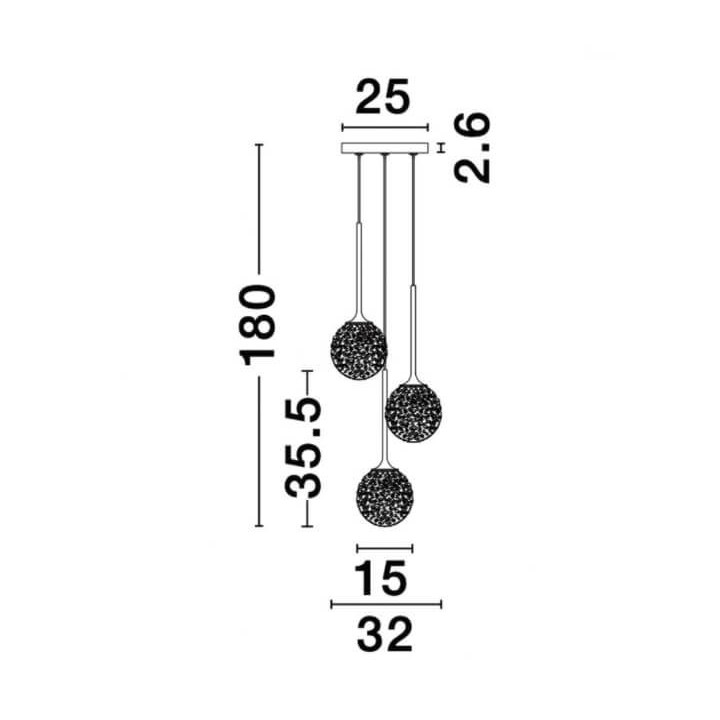 LUCES PASTO LE41741 hanging lamp 3xG9 gold, 3 glass balls