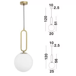 LUCES PINTO LE41765/6 lampa wisząca złota, czarna 1xE27 kula