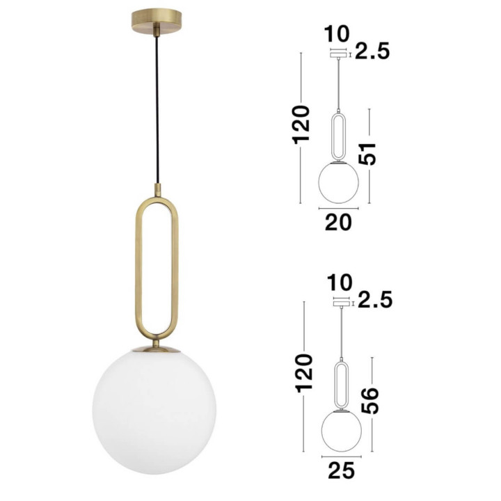 LUCES PINTO LE41765/6 lampa wisząca złota, czarna 1xE27 kula