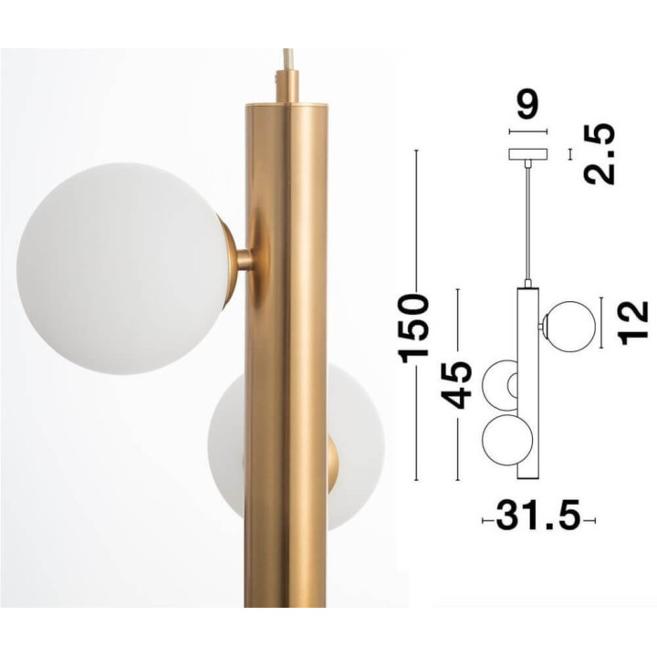 LUCES TIGRE LE41791 złota wisząca lampa z białymi kulami 3xG9