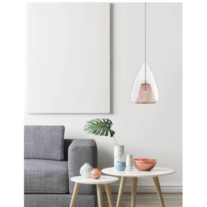 LUCES YUMBO LE41838 lampa wisząca chrom+szkło+r&oacute;żowe złoto