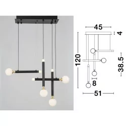 LUCES UNION LE41811 czarna lampa wisząca LED 20W białe kule