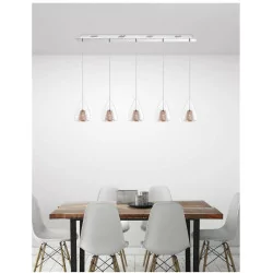 LUCES YUMBO LE41840 lampa wisząca chrom + szkło + różowe złoto 5xG9