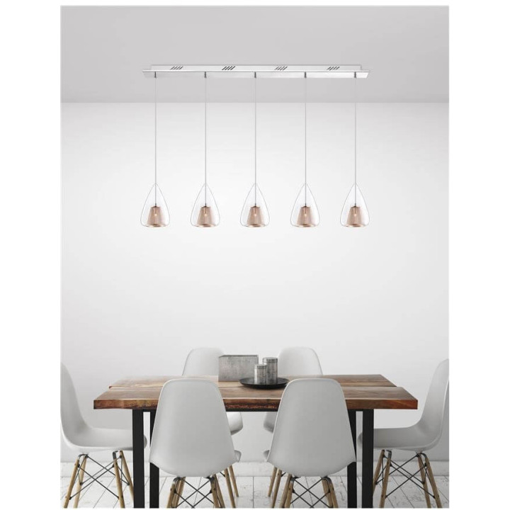LUCES YUMBO LE41840 lampa wisząca chrom + szkło + r&oacute;żowe złoto 5xG9
