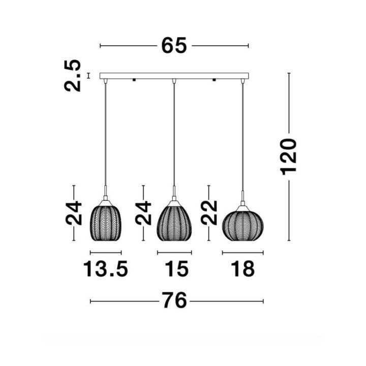 LUCES ALCALA LE41858 pendant lamp gold vintage strip with 3 shades