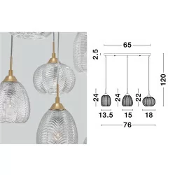 LUCES ALCALA LE41855 lampa wisząca vintage 6xE27 złoto + szkło