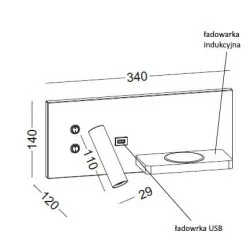 ELKIM HOTELS 417LP biały, czarny kinkiet LED USB poziomy