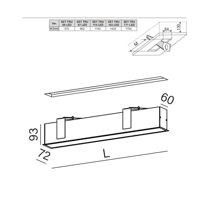 AQFORM SET TRU LED recessed 57cm-198