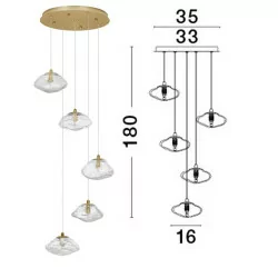 LUCES NAYARIT LE42901 gold pendant lamp 5xG9 vintage style