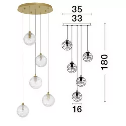 LUCES CABRAL LE42903 lampa wisząca złota 5xG9