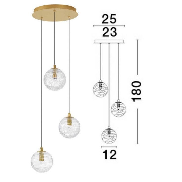LUCES CABRAL LE42904 lampa wisząca złota 3xG9