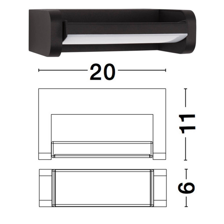 LUCES BARCELONETA LE71570 oblong outdoor wall lamp IP54 LED 6W black