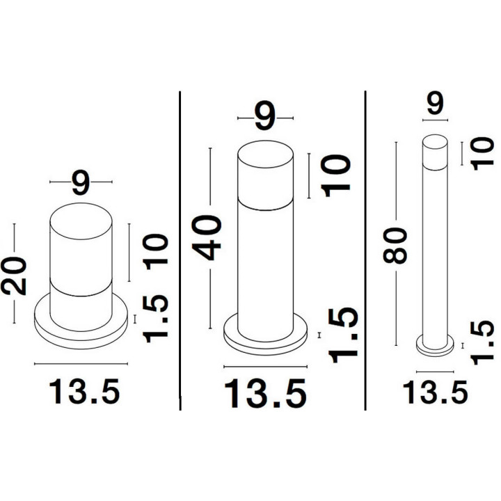 LUCES VILLAHERMOSA LE71574/5/6 black LED outdoor bollard 20-40-80cm