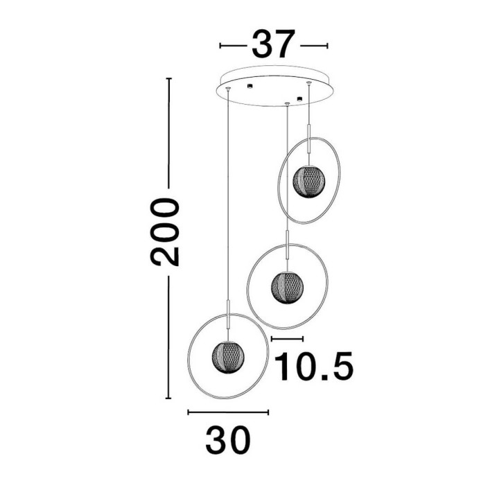 LUCES BACATA LE43202 złota lampa wisząca 3 szklane kule 19W 3000K