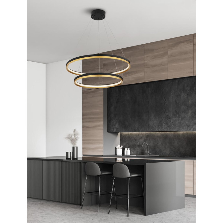 LUCES BANE LE43226 podw&oacute;jna złoto-czarna lampa wisząca okrągła LED 98W