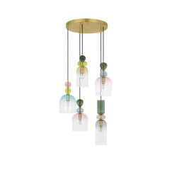 LUCES BALAM LE43400 gold pendant lamp, 5 colored shades, power: 5W