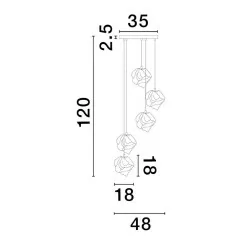 LUCES BALUN LE43402 złota lampa wisząca,  4 kwadratowe klosze, moc: 5W