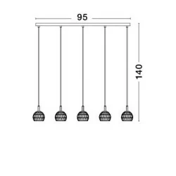 LUCES CONSEJO LE42339 lampa wisząca z 5 żarówkami wykonana ze szkła