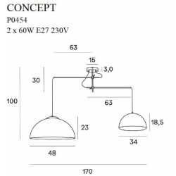 Maxlight CONCEPT P0454/5 hanging lamp with 2 lampshades, black/gold