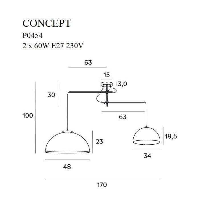 Maxlight CONCEPT P0454/5 hanging lamp with 2 lampshades, black/gold