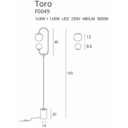 MAXLIGHT TORO F0049 aluminiowa lampa podłogowa malowana na złoto