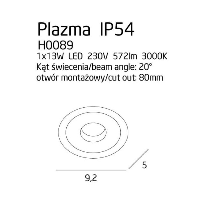 MAXLIGHT PLAZMA H0089 biała oprawa podtynkowa IP54