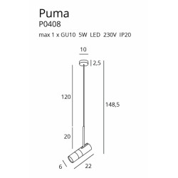 MAXlight PUMA P0408  wewnętrzna czarno złota lampa wisząca GU10