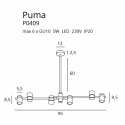 MAXlight PUMA P0409 wewnętrzna czarno złota lampa wisząca GU10 IP20