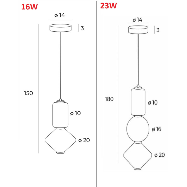 MAXLIGHT P0468 AKIKO LED HANGING LAMP consists of three 23W lampshades