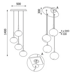 CLEONI OVO PANEL nowoczesna lampa wisząca 4x E27