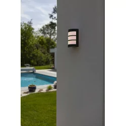 LUTEC NILA black outdoor wall lamp, solid steel, E27 IP44 bulb