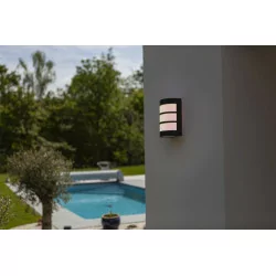 LUTEC NILA black outdoor wall lamp, solid steel, E27 IP44 bulb