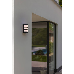 LUTEC NILA black outdoor wall lamp, solid steel, E27 IP44 bulb
