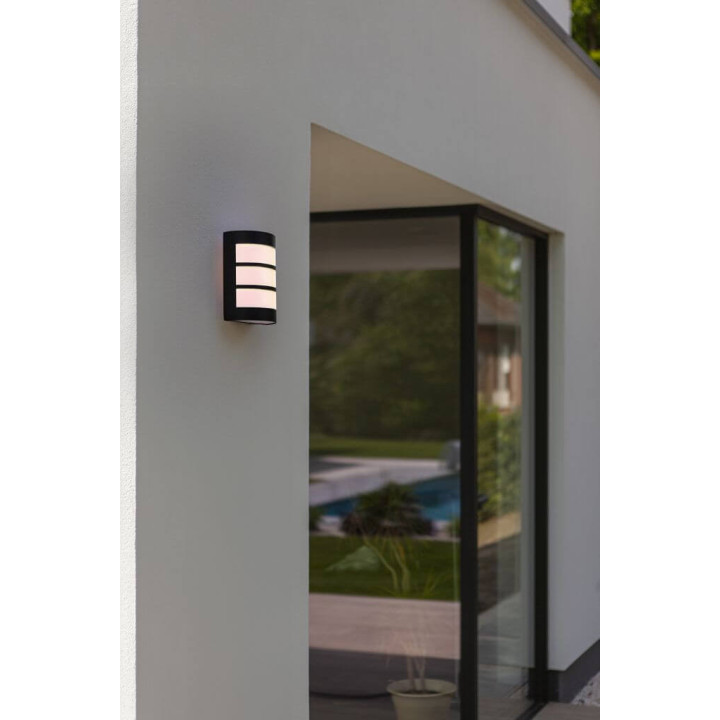LUTEC NILA black outdoor wall lamp, solid steel, E27 IP44 bulb