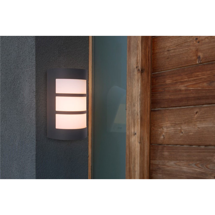 LUTEC NILA black outdoor wall lamp, solid steel, E27 IP44 bulb