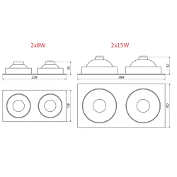 OXYLED STILLO SQ DUE podtynkowa 2x8W lub 2x15W