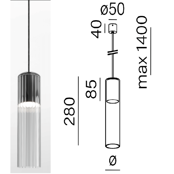 AQFORM MODERN GLASS Tube LED 230V suspended 50476, 50535