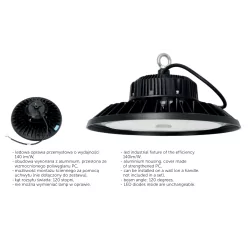 Oprawa przemysłowa KOBI LED RIO PRO moc 100W, 200W 4000K czarna