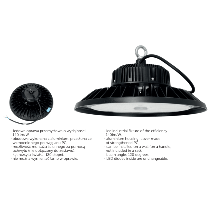 KOBI LED RIO PRO industrial fixture, power 100W, 200W 4000K, black