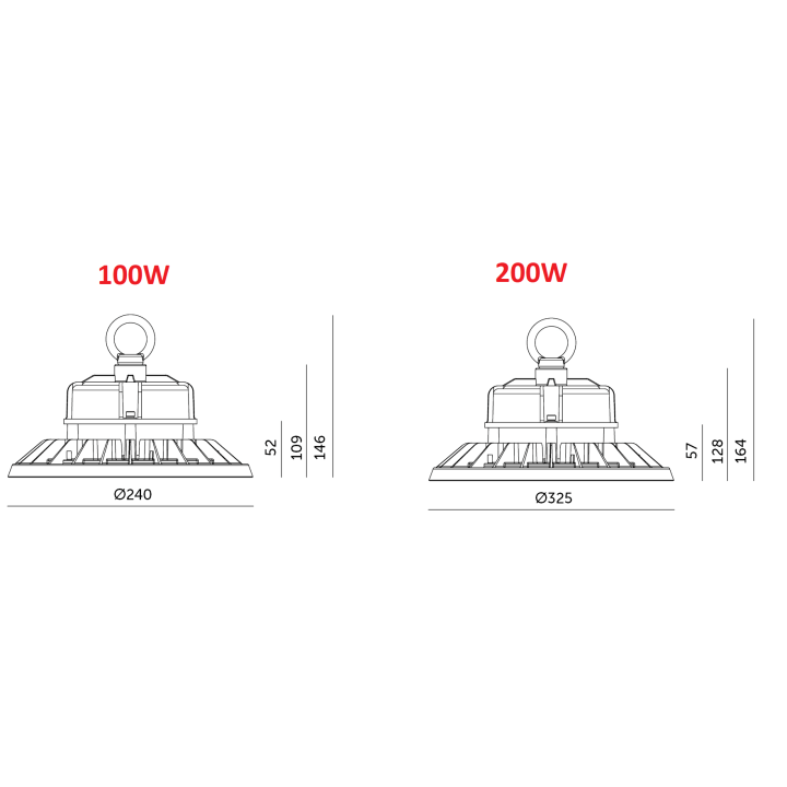 Oprawa przemysłowa KOBI LED RIO PRO moc 100W, 200W 4000K czarna