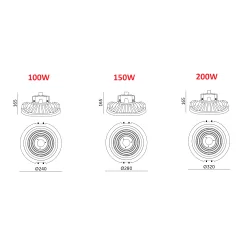 KOBI Oprawa LED NINA 100/150/200W 4000K IP65 do magazynów, hal