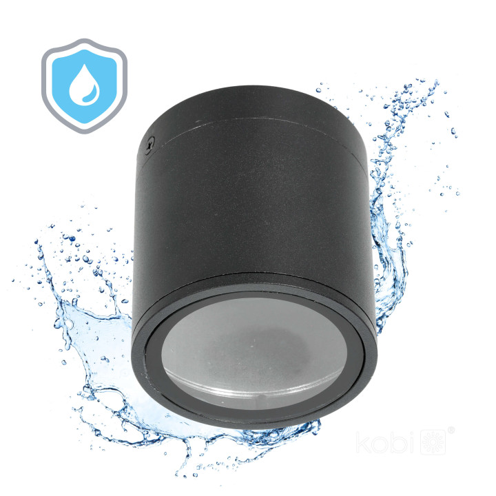 Kobi QUERK outdoor lamp, black, surface-mounted, GU10, IP54, square, round
