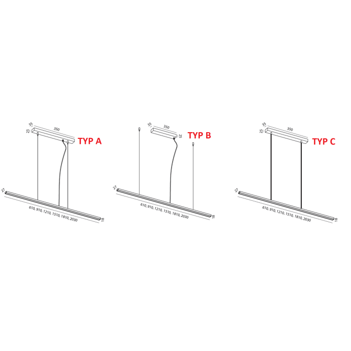 ELKIM SLIMA/Z 122 podłużna lampa wisząca LED 61-203cm biała, czarna