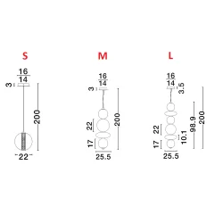 LUCES MORROS LE44486/7/9 LED hanging lamp, 3 sizes, gold/black
