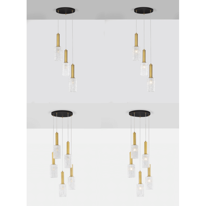 LUCES OROYA LE44336/7 złota lampa wisząca w 2 rozmiarach, szkło/metal